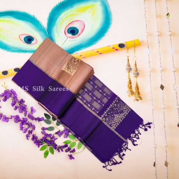 Handloom soft silk Butta Saree in violet with gray