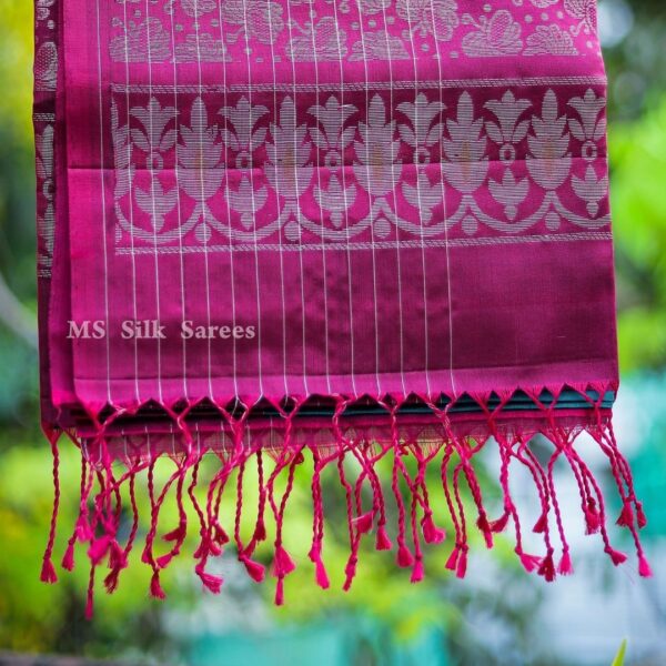 Pure Handloom Fancy light blue saree with red border - Image 6
