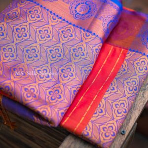 Semi silk  Fancy orange colour blue border full jari work
