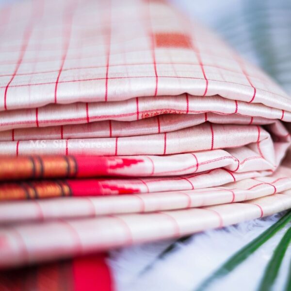 Fancy white saree with red border - Image 5