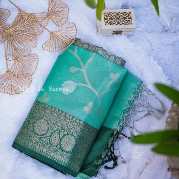 Pure Handloom Dark green with blue saree with golden border