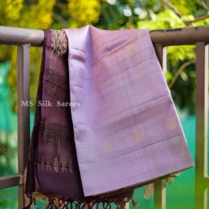 Pure Handloom Double warp soft gray silk saree with turning border